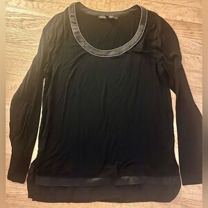 White House Black Market Jeweled Neckline w/faux ruffle hem Sz Lg